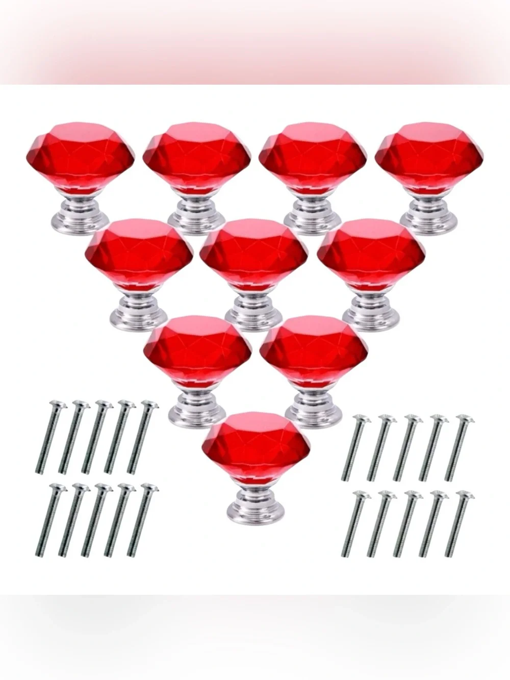 Red Faceted Crystal Cabinet Knobs - Set of 10